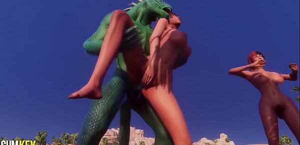  Two Sexy Girls Mating with Monster | Big Cock Monster | 3D Porn Wild Life